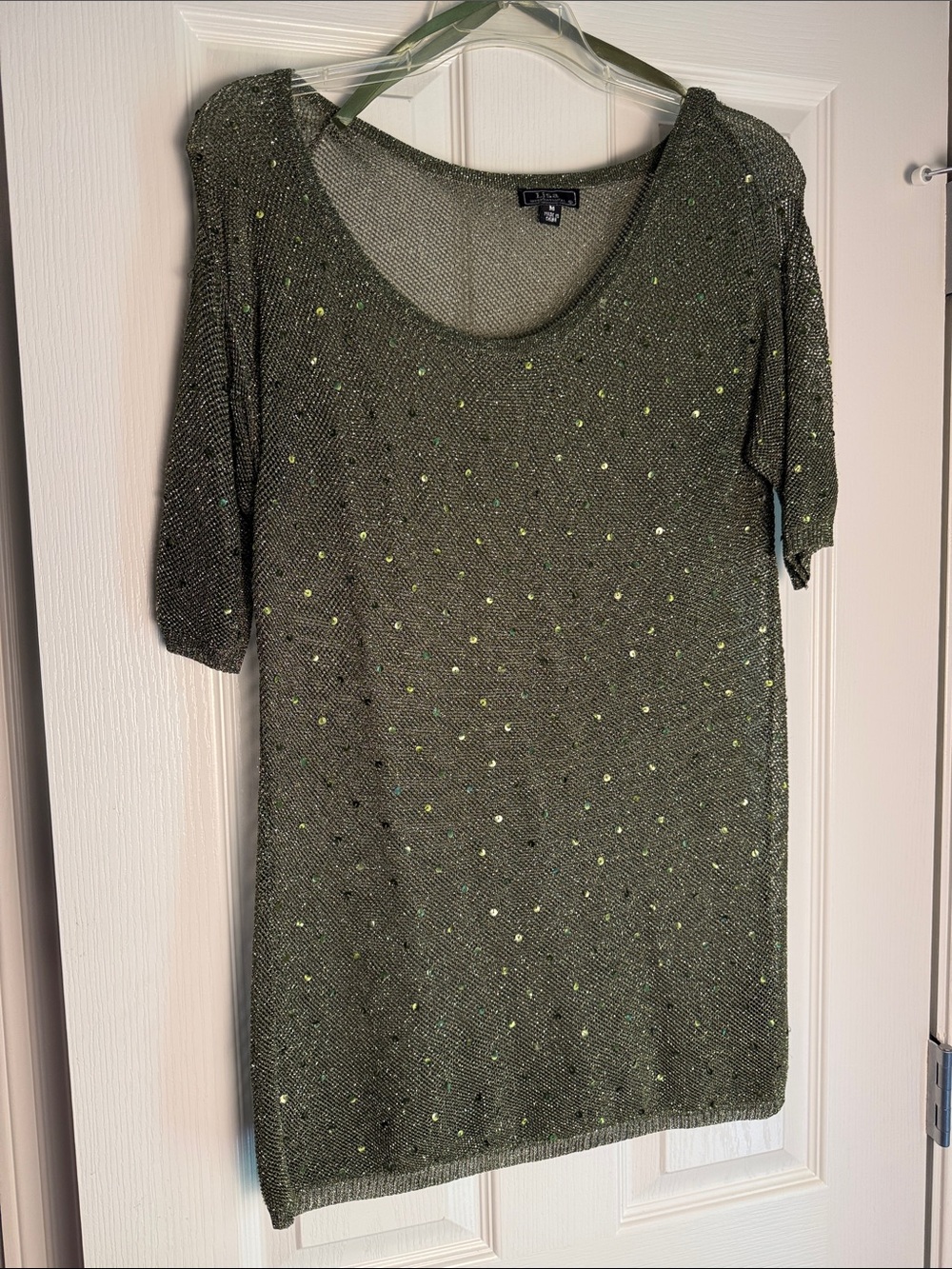Lisa International Olive Green Metallic Knit Top